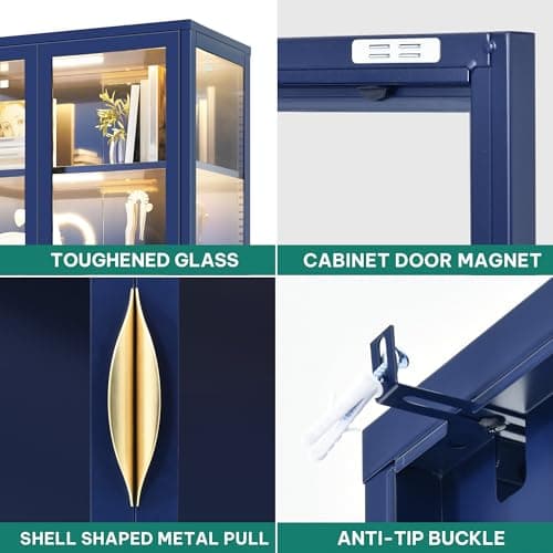 YITAHOME Display Cabinet with Glass Doors and Lights, 71" Storage Cabinet with 4-Tier Adjustable Shelves ＆ Magnetic Suction Design, Collectibles Organizers Rack & Display Shelf for Living Room, Blue 6