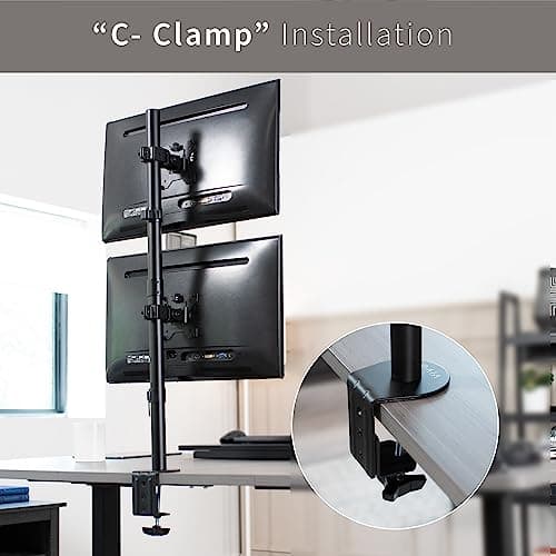 VIVO Dual Vertically Stacked Monitor Desk Mount, Extra Tall Adjustable Stand for 2 Ultrawides up to 34 inches, 22 lbs Capacity, Black, STAND-V002T 7
