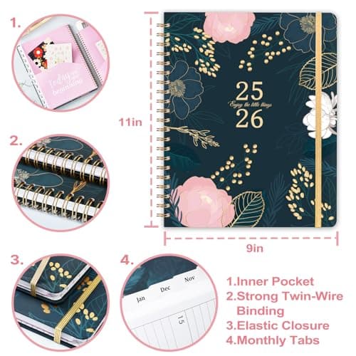 2025-2026 Planner - Weekly ＆ Monthly Academic Planner 2025-2026, 9" x 11", July 2025 - June 2026, with Thickened Hardcover, Strong Twin - Wire Binding, 12 Monthly Tabs, Elastic Closure, Back Pocket 6