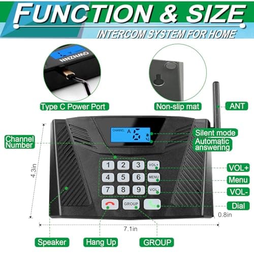 SANZUCO Intercoms Wireless for Home, Upgraded 5300ft Intercom 9 Channel 2 Code, Full Duplex Hands Free Talk Wireless Intercom System for Home Elderly Office with Auto Answer(6Packs, Black) 7