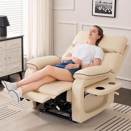 Dual Motor Power Lift Recliner Chair for Adult & Elderly, Infinite Position Lay Flat Lift Chair with Heat & Massage, Cup Holder, Lumbar Pillow, Wireless Charger, USB Ports, Leather (Beige) 8