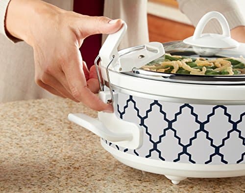 Crock-Pot Small 2.5 Quart Casserole Slow Cooker in White/Blue, Enjoy Eye-Catching Quick Meals, Durable and Compact 6