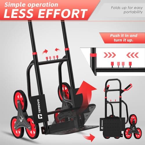 Stair Climbing Hand Truck 440lb，Heavy Duty Dolly Cart for Stairs，Thickened Upgraded Steel Tube Folding Stair Climbing Trolley with Six Wheels and Telescoping Handle 5