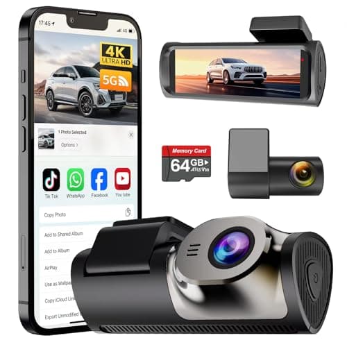 Dash Cam Front and Rear,3" IPS Dash Camera for Cars,Car Camera 4K Front & 1080P Rear,5GHz WiFi&APP dashcams,G-Sensor,Night Vision,24/7 Parking Monitoring,Loop Recording,free64GB,Wide Angle Car DVR