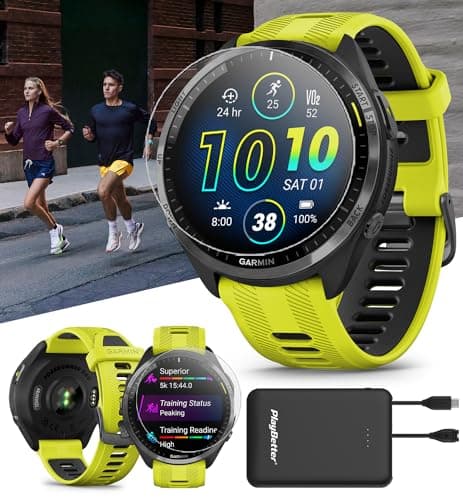 PlayBetter Garmin Forerunner 965 (Amp Yellow/Black) Running & Triathlon GPS Smartwatch Bundle - Bright AMOLED Display, Lightweight, 31-Hour Battery - Includes Screen Protectors & Portable Charger