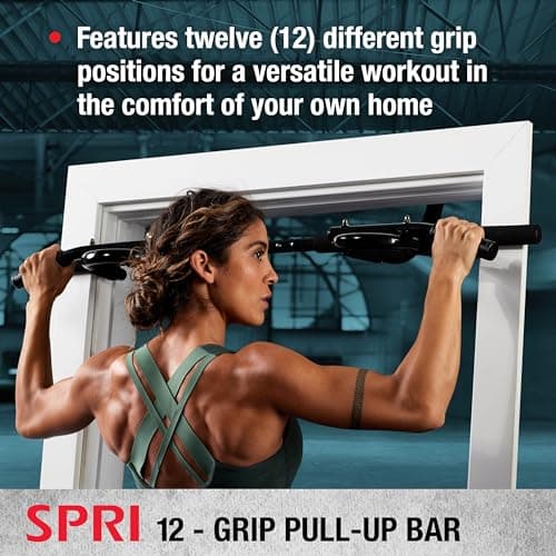 SPRI Pull Up Bar - 8-Grip and 12-Grip Door Frame Mounting Pull-Up Bar for Versatile Workouts - Rugged Steel Frame with Foam Handles - Supports 300 Pounds - Fits Door Frames Up to 32 in. Wide – Black 6