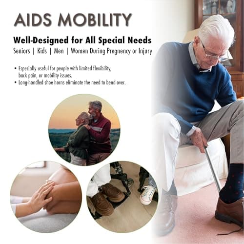 Velette Metal Shoe Horn Long Handle for Seniors - 30" Extra Long Shoe Horn for Women, Men and Kids - Shoehorn, Boot Horns, Shoehorn Long-Handle, Elderly Must Haves - Shoes Spoon, Stick, Helper 5