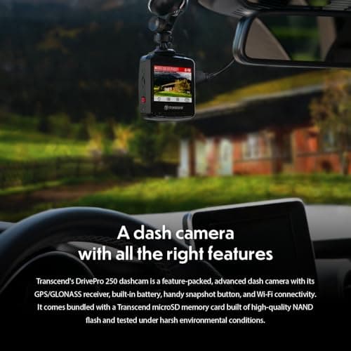 Transcend DrivePro 2K QHD 1440P Dash Cam Front, Support 1TB Max, Car Cam w/140°Wide-Angle/Handy Snapshot Button/G-Sensor/Night Vision Loop Recording/Head-Up Display/Wi-Fi GPS GLONASS/ADAS/Parking Mode 5