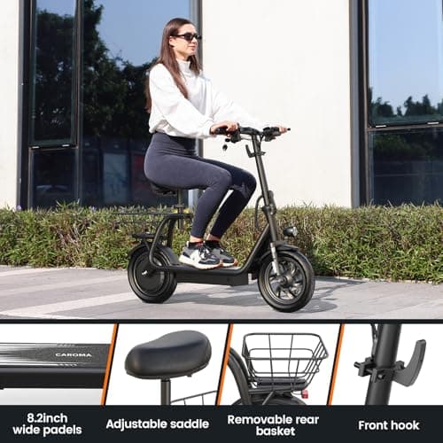 Caroma Peak 560W Electric Scooter with Seat,12 Miles Range,20Mph Max Speed,12" Tire Foldable Electric Scooter for Adult,265lb Max Load(Black) 5