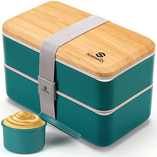Sinnsally Bento Box Adult Lunch Box,Stackable Japanese Bento Lunch Box Containers for Women/Men with Compartments(47oz),Lunch Containers with Utensil Set,Leak-Proof Lunchbox,Rectangle(Nordic Green)