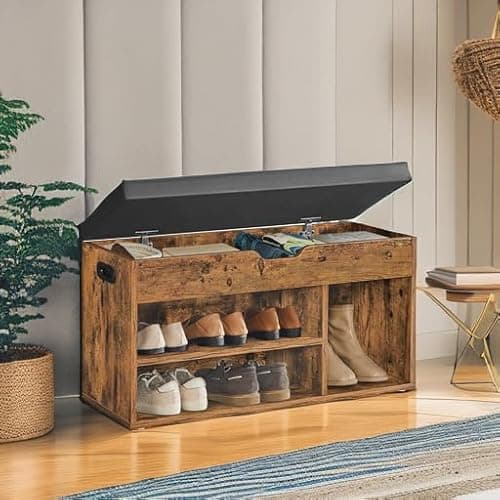 VASAGLE CUSTOS Collection - Storage Bench with Cushion, Shoe Bench, Padded Seat, Hidden Storage, Entryway, Hold up to 300 lb, 11.8 x 31.5 x 17.3 Inches, Rustic Brown and Ink Black ULHS30BX 6