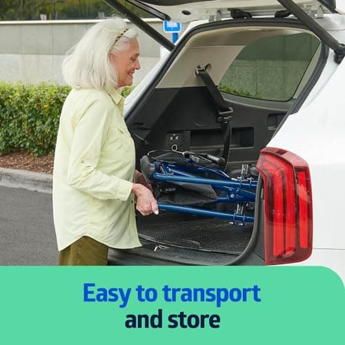 Medline Ultra Lightweight Transport Wheelchair for Adults and Elderly, Foldable, 19-Inch Seat Width, Blue Frame, Black Upholstery, 300 lb Capacity 3