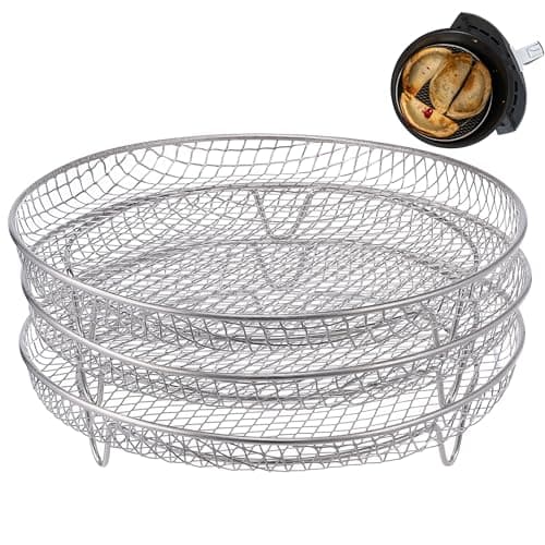 LUIOUS 7.8" Air Fryer Accessories, 3 Stackable Racks for Instant Vortex, Nuwave Air Fryer, Ninja Foodi Grill, Multi-Layer 304 Stainless Steel Grill Rack, Fits 5.8 QT Air Fryer Oven