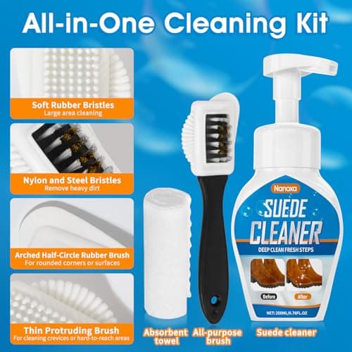 Nanoxa Suede Cleaner, 6.76 fl oz Suede and Nubuck Shoe Cleaner with Brush & Towel, No-Rinse Foam Shoe Cleaning Kit, Removes Dirt and Stains for Suede, Nubuck, Leather, Boots, Sneaker, etc 7