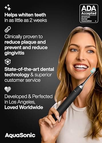 Aquasonic Black Series Ultra Whitening Toothbrush – ADA Accepted Electric Toothbrush- 8 Brush Heads & Travel Case – 40,000 VPM Electric Motor & Wireless Charging - 4 Modes w Smart Timer 6
