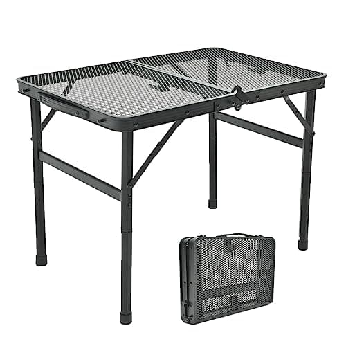 Goaylate Camping Table, 2 ft Folding Grill Table with Mesh Desktop, Anti-Slip Feet, Height Adjustable, Lightweight & Portable Aluminum Outdoor Table for Camping, Picnic, RV, BBQ (23.6"X16"X22.5")
