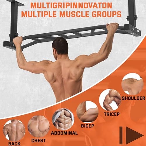 HWOOUSA 48" Ceiling Mount Pull Up Bar - Heavy Duty Multi-Grip Chin Up Bar for Garage/Home Gym and Strength Training, Adjustable Height&Supports to 600 Lbs 7