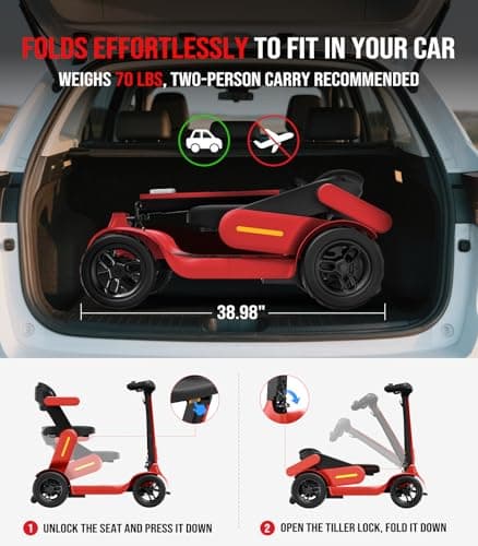 Glashow S3 Mobility Scooter for Seniors - 25 Miles on 1 Charge, 6 MPH Max, 265lbs Loading, Foldable Lightweight Mobility Scooters for Adults All Terrain Travel 5
