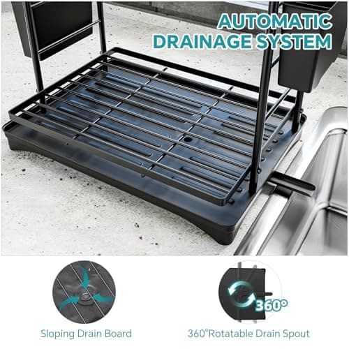Simple Trending Dish Drying Rack, 2-Tier Dish Rack for Kitchen Counter, Large Dish Drainers Sink Organizers and Storage, Black 7