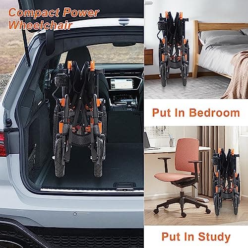 Foldable Electric Wheelchairs for Adults, Lighweight Electric Wheelchair,All Terrain Motorized Wheelchair for Seniors,Dual Motor Power Wheelchairs,Portable Mobility Aid,Support 330Lbs (20"Seat) Black 9