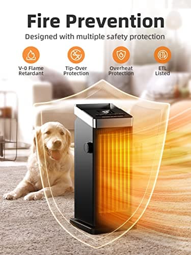 BREEZOME Space Heater, 1500W Fast Heating Heaters for Indoor Use, Portable Ceramic Electric Heaters for Home with Thermostat, 90° Oscillating, Remote 5