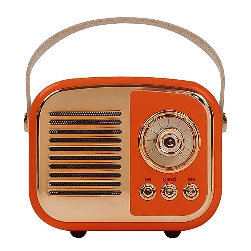 Aresrora Retro Bluetooth Speaker, Vintage Wireless Speaker,Portable Mini Radio Old Fashion Style for Room Decor Kitchen Desk Bedroom Office,Supports TWS Pairing for iPhone,Android Devices (Orange)