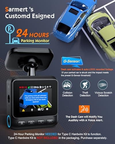 Sarmert C2 4K Dual Dash Cam Front and Rear - Built-in GPS and 5G WiFi, Free 64GB Card Included, 4K UHD Dash Camera for Cars, Night Vision, WDR, Loop Recording, App Control, 24H Parking Mode 8