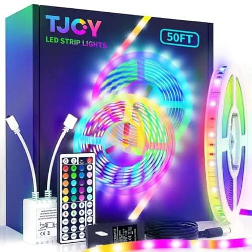 TJOY LED Strip Lights with 44 Key Remote Control 50ft, Multi-Color RGB LED Lights, Color Changing LED Light Strip for Bedroom, LED Strip Lighting for Room Decor Aesthetic, TV, DIY