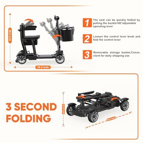 OUBA Mobility Scooter for Seniors, 38LBS 4 Wheels Mobility Scooter with LCD Display, 350LBS Capacity, 30Miles Lightweight Motorized Mobility Scooters for Home, Garden, Travel, Black 6