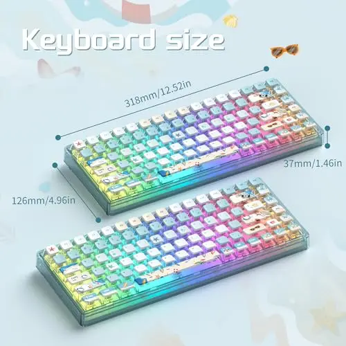 Blue Light Up Transparent Mechanical Keyboard,Light84 RGB Backlight Gaming Wired Keyboards with Crystal Switch and Sublimation PBT Capkeys,70% Percent E-Sports for Windows PC MAC (California Holiday) 5