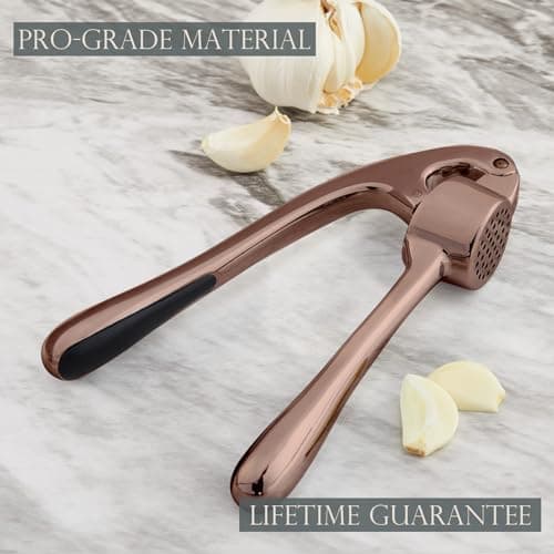 Kitessensu High Effective Premium Garlic Press Set, With Silicone Garlic Peeler & Brush, Heavy Duty Garlic Mincer, Easy to Squeeze and Clean, Rust Proof & Dishwasher Safe - Bronze 7