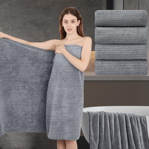 Extra Large Bath Towel Set 35"x70"Oversized Bath Sheet Set Cozy Soft Microfiber Bath Towel Jumbo Huge Grey Bathroom Towel Quick Dry Absorbent Towel Set for Bathroom,Hotel,Guests,Shower,Spa,Pack of 4