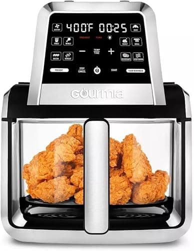Gourmias 7 Qt Foldable Digital Air Fryer – 10 Presets, Guided Cooking, XL Capacity, Touch Controls, Nonstick Basket, Oil-Free Frying, Black
