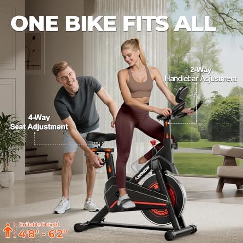 Exercise Bike, Adjustable Magnetic Resistance Stationary Bikes for Home with App Compatible, Workout Bike with 300lbs Capacity Compact, Extra Comfort Seat & Tablet Mount 6