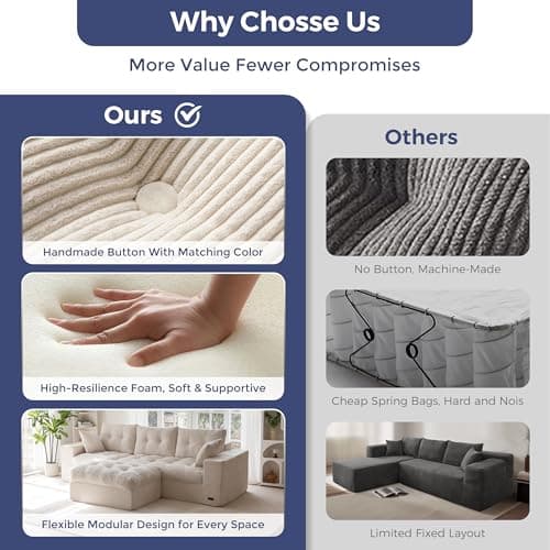 MAXYOYO 104" L Shaped Modular Sectional Sofa with Ottoman, Cloud Boneless Couch with Layered Cushion, Upholstered Sofa in a Box, Flexible Module Combination for Living Room, No Assembly, Beige 7