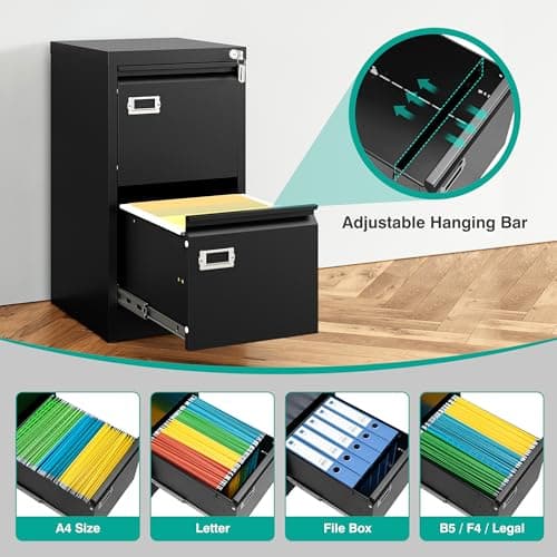SISESOL 2 Drawer File Cabinet with Lock and Tag,Narrow Two Drawer Filing Cabinet,Vertical Metal File Cabinets,Small Filing Cabinets for Home Office Fit Letter/A4/Legal Size File,Easy Assembly 5
