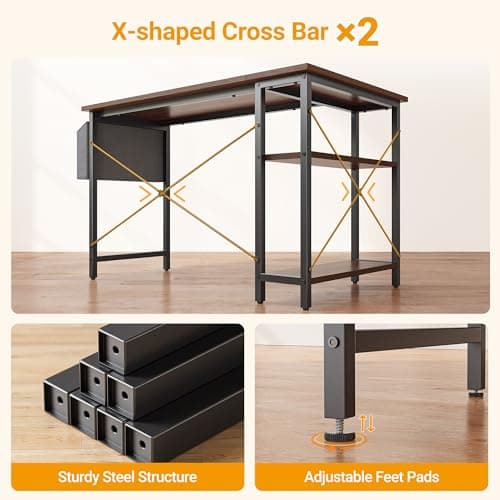 CubiCubi L Shaped Desk, 40 Inch Computer Desk with Reversible Storage Shelves Home Office Corner Desk Study Writing Table, Deep Brown 6