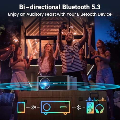 [Short Throw/2500 ANSI/E-Focus] SOPYOU 4K Decoding Projector with WiFi and Bluetooth, Outdoor Movie Projectors, Max 450" Display Home Theater, Portable Smart Proyector for iOS/Android/TV Stick/PS5 6