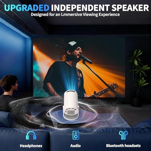 [Built-in Apps & 2025 Upgraded] Mini Projector Support 4K 1080P Auto Keystone 270° Rotatable with WiFi 6 and Bluetooth 5.4, Projector Portable Compatibile with HDMI/TV Stick/Memory Stick/Laptop-White 8