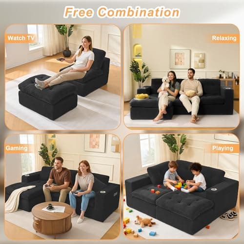 Modular Sectional Sofa with L-Shape Chaise, 102" Cloud Sectional Couch with Deep Seat, 3 Seat Modular Sofa Memory Foam, Upholstered Boneless Couches for Living Room, No Assembly Required, Black 7
