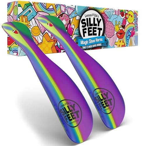 Shoe Horn Set for Kids & Adults, Rainbow Stainless Steel Metal, 2 Pack, 7.5 Inch Travel Shoe Horns for Sneakers, Boots, Men & Women, Small