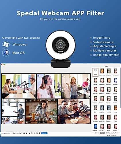 Spedal 4K Webcam with Ring Light, Built-in Dual Microphone and Privacy Cover, Fast AutoFocus, Adjustable Brightness, USB Streaming Web Camera with Tripod, for Zoom Twitch Teams YouTube Skype Meeting 7