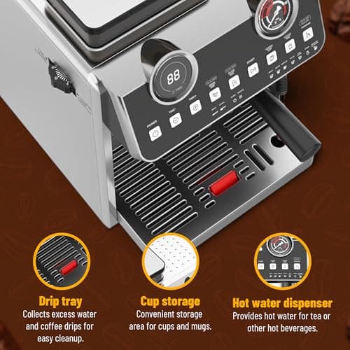 GIANNA Espresso Machine with Grinder, 20 Bar Professional Espresso Maker with Removable Water Tank, Milk Frother for Latte & Cappuccino, Ideal for Home & Office 5