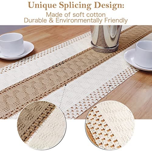 OurWarm Macrame Table Runner Farmhouse Style, Natural Burlap Boho Table Runner Modern Farmhouse Decor Rustic Woven Cotton Crochet Lace for Bohemian, Rustic,Bridal, Shower Wedding, Dinner, 72" x 12" 7