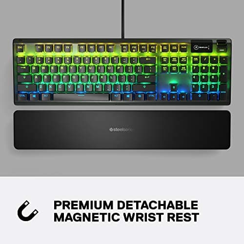 SteelSeries USB Apex 5 Hybrid Mechanical Gaming Keyboard – Per-Key RGB Illumination – Aircraft Grade Aluminum Alloy Frame – OLED Smart Display (Hybrid Blue Switch) 5
