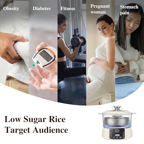 Low Carb Rice Cooker,5L Multifunction Smart Rice Cooker - 4H Keep Warm,Digital Display,Timer & Reservation Function,Suitable for Cooking,Simmering,Stewing,and Steaming(5L,Beige) 5