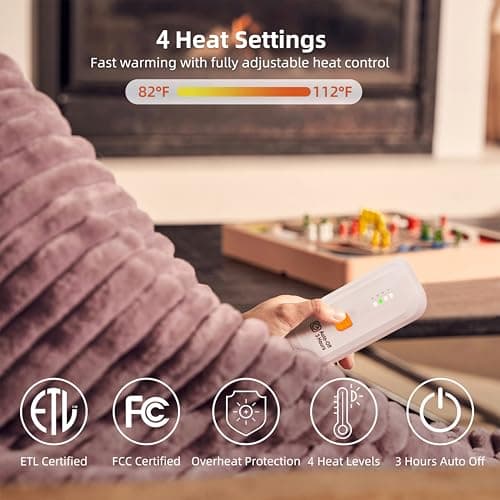 GOTCOZY Electric Blanket Heated Throw 50''X60''- Ribbed Faux Fur Heated Blanket with 4 Heating Level & 3 Hour Auto Off Heating Blanket, ETL&FCC Certified Machine Washable(Violet) 5