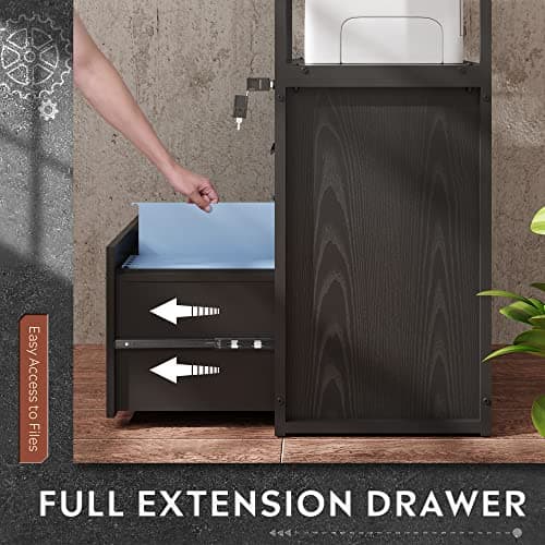 DEVAISE 2 Drawer Lateral File Cabinet with Lock, Filing Cabinet fits Letter/Legal/A4 Size, Large Printer Stand with Storage Shelves for Home Office, Black 6