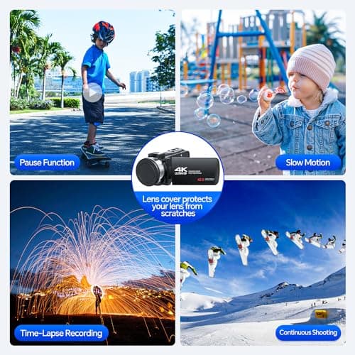 CAMWORLD 4K Video Camera Camcorder 42MP YouTube Vlogging Camera 18X Digital Zoom Webcam 3.0 Inch 270 Degree Rotation Screen Camcorders with 32G SD Card and 2 Batteries Recording While Charging 6