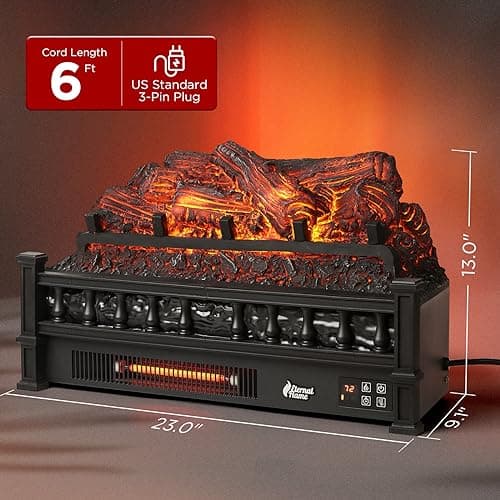 TURBRO Eternal Flame Infrared Electric Fireplace Logs, 23" Infrared Quartz, Remote Control Fireplace Insert Log Heater, Realistic Pinewood Ember Bed, Thermostat, Timer, 1500W Black 5